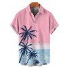 Vacation Couple Outfit Palm Tree Sea Pattern Ombre Spaghetti Strap V Neck A Line Mini Tank Dress and Roll Up Sleeve Shirt Beach Two Piece Set - LIGHT PINK S | US 4