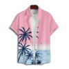 Vacation Couple Outfit Palm Tree Sea Pattern Ombre Spaghetti Strap V Neck A Line Mini Tank Dress and Roll Up Sleeve Shirt Beach Two Piece Set - LIGHT PINK S | US 4