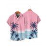 Vacation Couple Outfit Palm Tree Sea Pattern Ombre Spaghetti Strap V Neck A Line Mini Tank Dress and Roll Up Sleeve Shirt Beach Two Piece Set - LIGHT PINK S | US 4