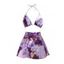 Maillot de bain bikini de vacances, imprimé marbre ombré, soutien-gorge licou et slip taille haute, jupe plissée, maillot de bain de plage trois pièces - Violet clair XL | US 10