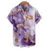Chemise de vacances à imprimé marbré ombré pour homme, chemise décontractée à manches courtes et boutons retroussables - Violet clair 5XL