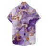 Chemise de vacances à imprimé marbré ombré pour homme, chemise décontractée à manches courtes et boutons retroussables - Violet clair 5XL