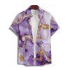 Vacation Couple Outfit Ombre Marble Printed Halter Bra High Cut Briefs Pleated Skirt Three Piece Bikini Swimsuit and Button Up Shirt Beach Matching Outfit - Violet clair S | US 4