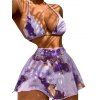 Vacation Couple Outfit Ombre Marble Printed Halter Bra High Cut Briefs Pleated Skirt Three Piece Bikini Swimsuit and Button Up Shirt Beach Matching Outfit - Violet clair S | US 4