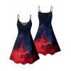 Robe gothique imprimée de couleur contrastée à bretelles spaghetti et col en V, mini robe de vacances trapèze - Rouge foncé XXXXXL | US 20