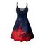 Robe gothique imprimée de couleur contrastée à bretelles spaghetti et col en V, mini robe de vacances trapèze - Rouge foncé XXXXXL | US 20