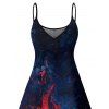 Robe gothique imprimée de couleur contrastée à bretelles spaghetti et col en V, mini robe de vacances trapèze - Rouge foncé XXXXXL | US 20