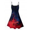 Robe gothique imprimée de couleur contrastée à bretelles spaghetti et col en V, mini robe de vacances trapèze - Rouge foncé XXXXXL | US 20