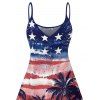 Robe de fête de l'indépendance à motif d'étoiles et de cocotiers, avec éléments du drapeau américain, bretelles spaghetti, col en V, coupe trapèze, mini-robe débardeur patriotique - multicolor XXXXXL | US 20