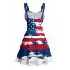 Robe de fête de l'indépendance à motif rayé étoilé et cocotier, buste froncé, ceinture, col en cœur, éléments du drapeau américain, robe trapèze mini patriotique - multicolor M | US 6
