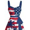 Robe de fête de l'indépendance à motif rayé étoilé et cocotier, buste froncé, ceinture, col en cœur, éléments du drapeau américain, robe trapèze mini patriotique - multicolor M | US 6