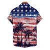 Chemise homme motif cocotier, étoiles, rayures, drapeau américain, boutonnée, retroussée, manches courtes, patriotique - multicolor 5XL