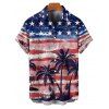 Chemise homme motif cocotier, étoiles, rayures, drapeau américain, boutonnée, retroussée, manches courtes, patriotique - multicolor 5XL