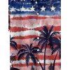 Chemise homme motif cocotier, étoiles, rayures, drapeau américain, boutonnée, retroussée, manches courtes, patriotique - multicolor 5XL