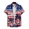 Chemise homme motif cocotier, étoiles, rayures, drapeau américain, boutonnée, retroussée, manches courtes, patriotique - multicolor 5XL