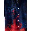 Chemise gothique à imprimé contrasté pour homme, boutonnée, retroussée, manches courtes, idéale pour les vacances - Rouge foncé 5XL