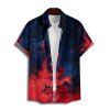 Chemise gothique à imprimé contrasté pour homme, boutonnée, retroussée, manches courtes, idéale pour les vacances - Rouge foncé 5XL