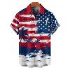 Chemise à rayures étoilées pour homme, motif cocotier, motif drapeau américain, boutonnée, retroussée, manches courtes, style patriotique - multicolor M