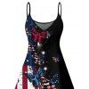 Robe de fête de l'indépendance à motif papillon, étoiles, rayures, éléments du drapeau américain, bretelles spaghetti, col en V, coupe trapèze, mini-robe débardeur patriotique - Noir XXXXXL | US 20