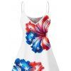 Robe de fête de l'indépendance à motif de fleurs d'hibiscus et d'étoiles, motif à rayures, éléments du drapeau américain, bretelles spaghetti, col en V, ligne A, mini-robe débardeur patrio - Blanc XXXXXL | US 20