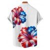 Chemise homme à rayures et fleurs d'hibiscus, motif étoile, jour de l'indépendance, éléments du drapeau américain, boutonnée, retroussée, manches courtes, patriotique - Noir 5XL