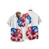 Chemise homme à rayures et fleurs d'hibiscus, motif étoile, jour de l'indépendance, éléments du drapeau américain, boutonnée, retroussée, manches courtes, patriotique - Noir 5XL