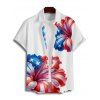 Chemise homme à rayures et fleurs d'hibiscus, motif étoile, jour de l'indépendance, éléments du drapeau américain, boutonnée, retroussée, manches courtes, patriotique - Noir 5XL