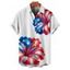 Chemise homme à rayures et fleurs d'hibiscus, motif étoile, jour de l'indépendance, éléments du drapeau américain, boutonnée, retroussée, manches courtes, patriotique - Noir 5XL