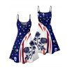 Robe gothique à motif de crânes roses contrastés et bretelles spaghetti, col en V, coupe trapèze, mini-robe débardeur - Bleu profond XXXXXL | US 20