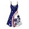 Robe gothique à motif de crânes roses contrastés et bretelles spaghetti, col en V, coupe trapèze, mini-robe débardeur - Bleu profond XXXXXL | US 20