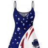 Robe gothique à motif de crânes roses contrastés et bretelles spaghetti, col en V, coupe trapèze, mini-robe débardeur - Bleu profond XXXXXL | US 20