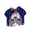 Chemise gothique à manches courtes et boutons pour homme, décontractée, à motif de crânes et de roses contrastées - Bleu profond 5XL
