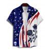 Chemise gothique à manches courtes et boutons pour homme, décontractée, à motif de crânes et de roses contrastées - Bleu profond 5XL