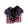 Chemise homme à rayures et étoiles papillon, motif patriotique, motif drapeau américain, boutonnée, retroussée, manches courtes - Noir 5XL