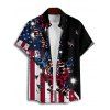 Chemise homme à rayures et étoiles papillon, motif patriotique, motif drapeau américain, boutonnée, retroussée, manches courtes - Noir 5XL