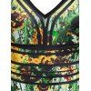 Vacation Women Outfit Floral Leaf Printed Flare A Line Slip Dress and Butterfly Earrings Rivet Buckle Strap Boots Casual Outfit - Vert clair S | US 4
