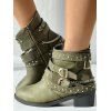 Vacation Women Outfit Floral Leaf Printed Flare A Line Slip Dress and Butterfly Earrings Rivet Buckle Strap Boots Casual Outfit - Vert clair S | US 4