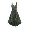 Vacation Women Outfit Plain Color Mock Button Ruched Bust High Low Self Belted Dress and Butterfly Earrings Mid-Calf Boots Casual Outfit - Vert profond S | US 4
