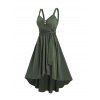 Vacation Women Outfit Plain Color Mock Button Ruched Bust High Low Self Belted Dress and Butterfly Earrings Mid-Calf Boots Casual Outfit - Vert profond S | US 4
