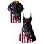 Independence Day Couple Outfit Butterfly Star Striped Pattern Spaghetti Strap Tank Dress and Button Up Shirt Patriotic Matching Outfit - Noir S | US 4