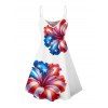 Independence Day Couple Outfit Hibiscus Flower Star Striped Pattern Spaghetti Strap Tank Dress and Button Up Shirt Patriotic Matching Outfit - Blanc S | US 4