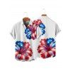 Independence Day Couple Outfit Hibiscus Flower Star Striped Pattern Spaghetti Strap Tank Dress and Button Up Shirt Patriotic Matching Outfit - Blanc S | US 4