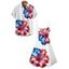 Independence Day Couple Outfit Hibiscus Flower Star Striped Pattern Spaghetti Strap Tank Dress and Button Up Shirt Patriotic Matching Outfit - Blanc S | US 4
