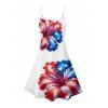 Independence Day Couple Outfit Hibiscus Flower Star Striped Pattern Spaghetti Strap Tank Dress and Button Up Shirt Patriotic Matching Outfit - Blanc S | US 4