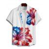 Independence Day Couple Outfit Hibiscus Flower Star Striped Pattern Spaghetti Strap Tank Dress and Button Up Shirt Patriotic Matching Outfit - Blanc S | US 4