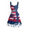 Independence Day Couple Outfit Star Striped Pattern Coconut Tree Ruched Bust Belt Dress and Button Up Shirt Patriotic Matching Outfit - multicolor S | US 4