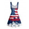 Independence Day Couple Outfit Star Striped Pattern Coconut Tree Ruched Bust Belt Dress and Button Up Shirt Patriotic Matching Outfit - multicolor S | US 4