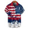 Independence Day Couple Outfit Star Striped Pattern Coconut Tree Ruched Bust Belt Dress and Button Up Shirt Patriotic Matching Outfit - multicolor S | US 4
