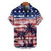 Independence Day Couple Outfit Coconut Tree Star Striped Pattern Spaghetti Strap Tank Dress and Button Up Shirt Patriotic Matching Outfit - multicolor S | US 4
