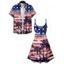 Independence Day Couple Outfit Coconut Tree Star Striped Pattern Spaghetti Strap Tank Dress and Button Up Shirt Patriotic Matching Outfit - multicolor S | US 4